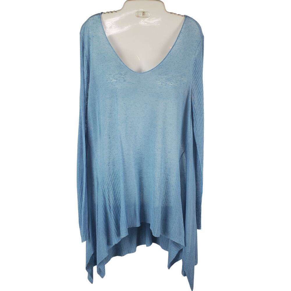 Eileen Fisher Light Blue Linen Blend Tunic Top Sz L Minimalist Quiet Luxury